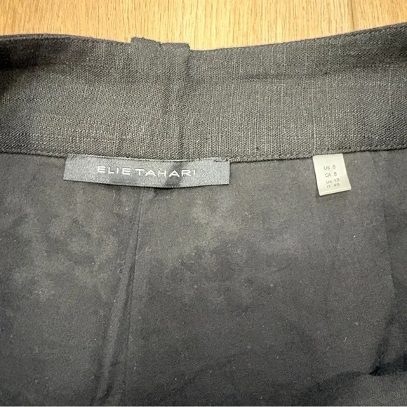 🌟ELIE TAHARI🌟 FLORAL EMBROIDERED WIDE LEG LINEN PANT BLACK / WHITE SZ 8 - Picture 5 of 7